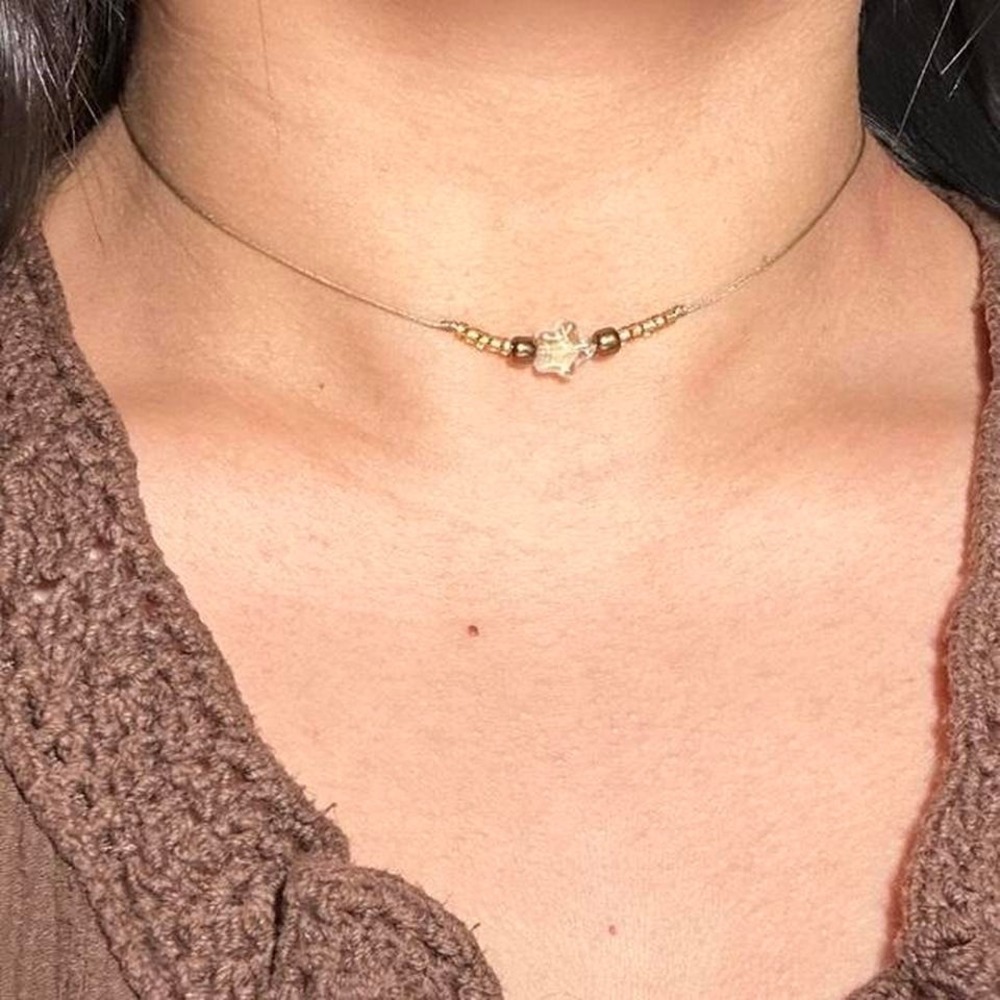 Boho Star Choker Necklace Handmade Gold AB Glass Bead Adjustable Layering Dainty